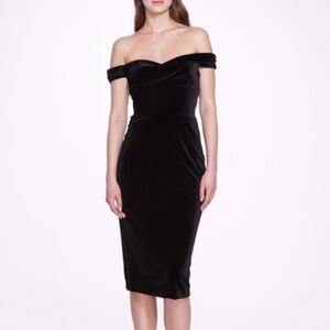 Marchesa Notte Velvet Off Shoulder Cocktail Dress In Black Size 14 NWT